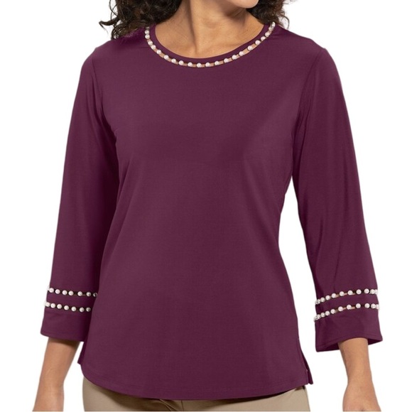 Draper’s & Damon’s Tops - DRAPER’S & DAMON’S • Women’s Wild Plum Purple Pearl Trim Top
